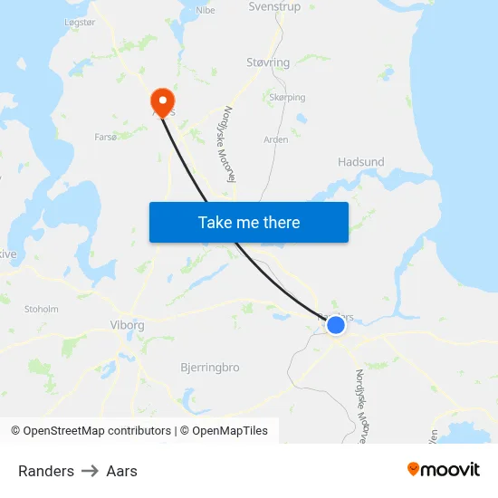 Randers to Aars map