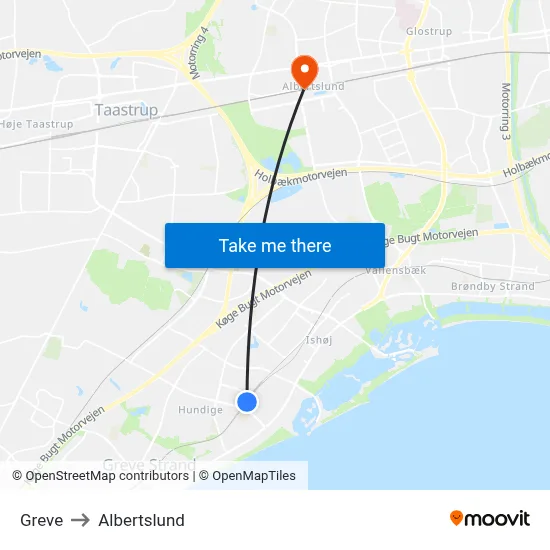 Greve to Albertslund map