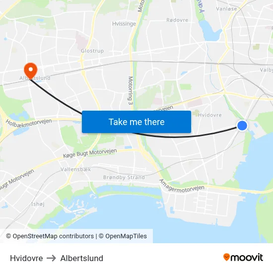 Hvidovre to Albertslund map