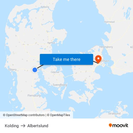 Kolding to Albertslund map