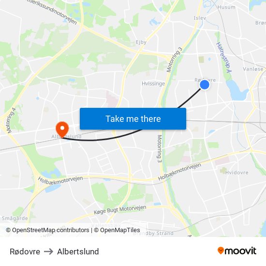 Rødovre to Albertslund map