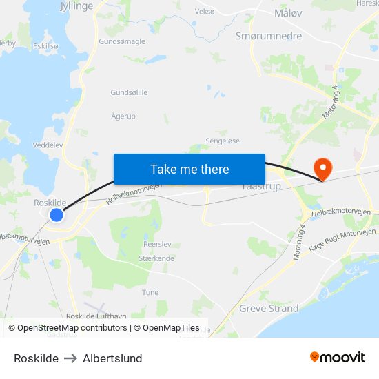 Roskilde to Albertslund map