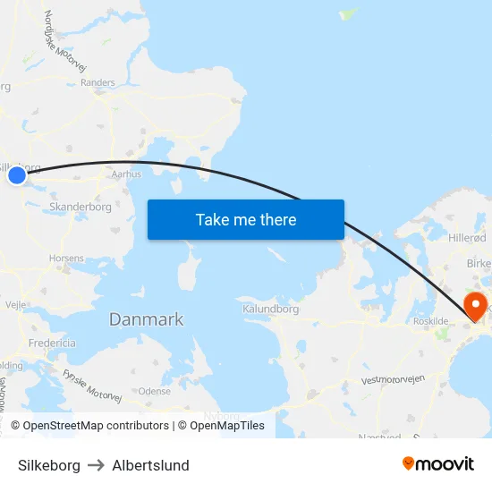 Silkeborg to Albertslund map