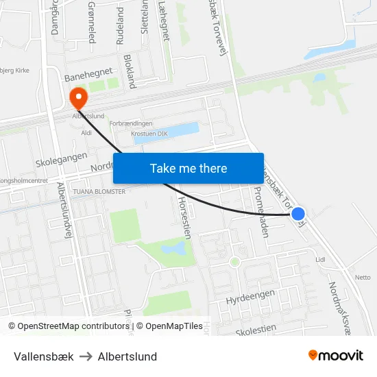 Vallensbæk to Albertslund map