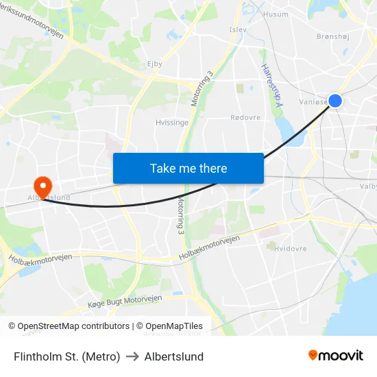 Flintholm St. (Metro) to Albertslund map