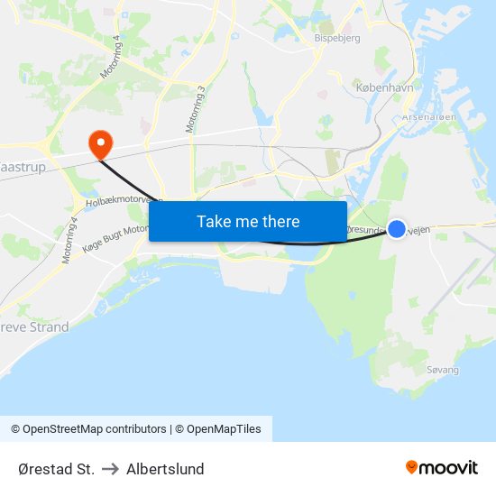 Ørestad St. to Albertslund map