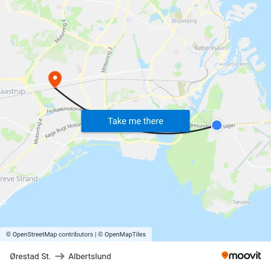 Ørestad St. to Albertslund map