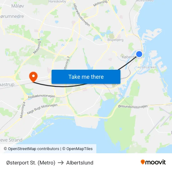 Østerport St. (Metro) to Albertslund map