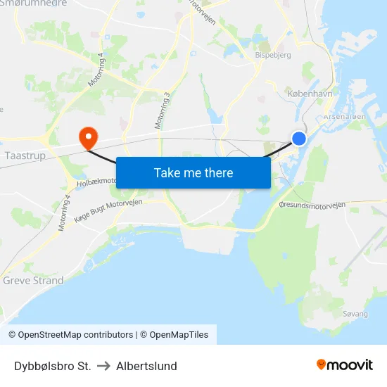 Dybbølsbro St. to Albertslund map