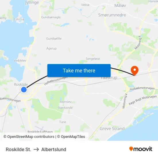 Roskilde St. to Albertslund map