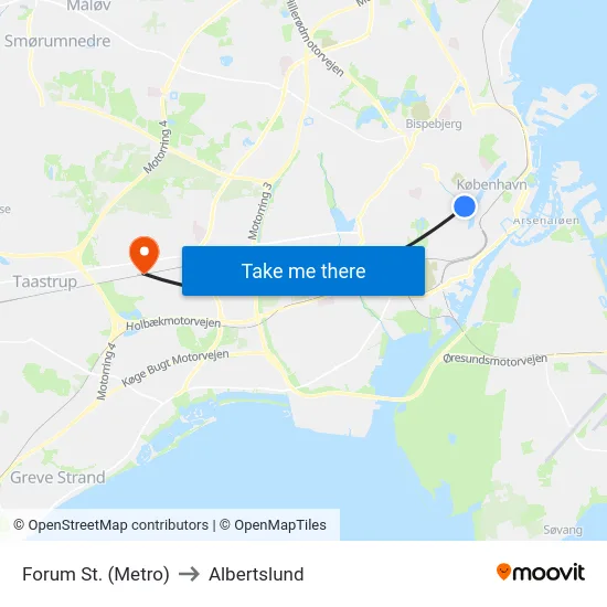 Forum St. (Metro) to Albertslund map