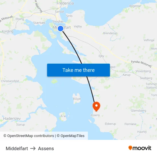 Middelfart to Assens map