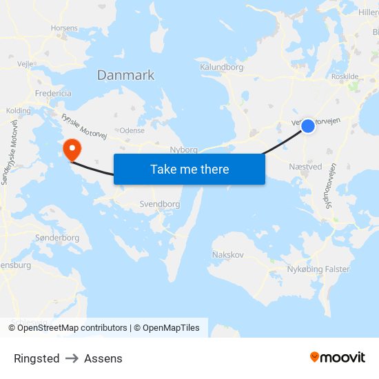 Ringsted to Assens map