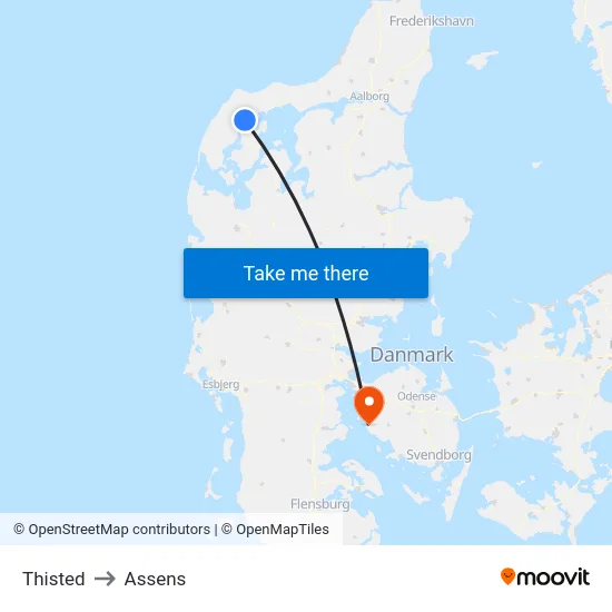 Thisted to Assens map