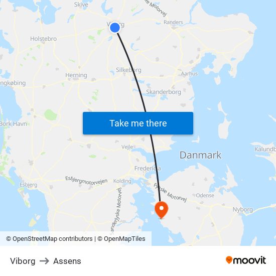 Viborg to Assens map