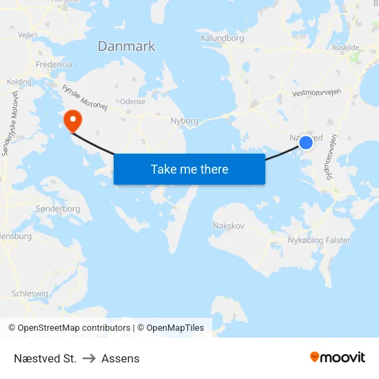 Næstved St. to Assens map