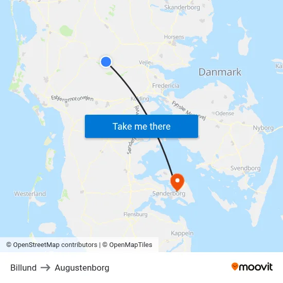 Billund to Augustenborg map