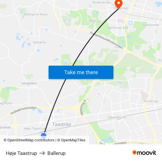 Høje Taastrup to Ballerup map