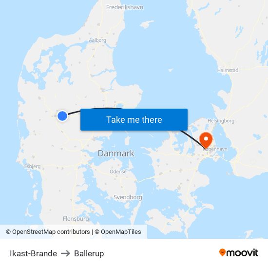 Ikast-Brande to Ballerup map