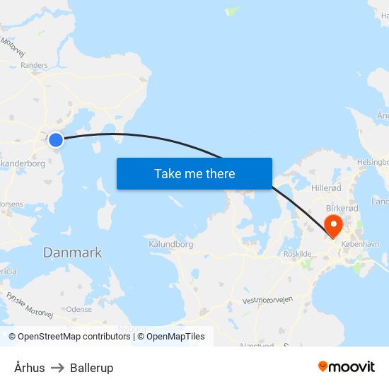 Århus to Ballerup map
