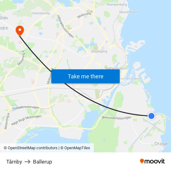 Tårnby to Ballerup map