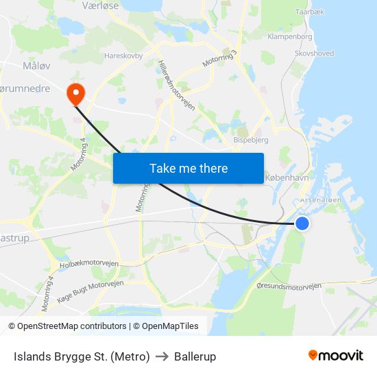 Islands Brygge St. (Metro) to Ballerup map