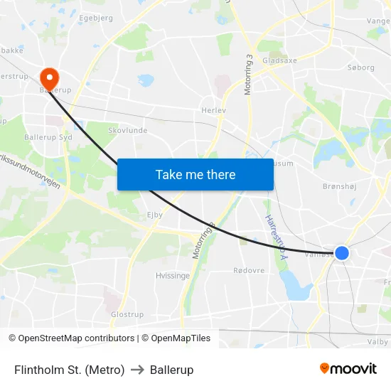 Flintholm St. (Metro) to Ballerup map