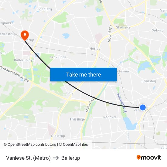 Vanløse St. (Metro) to Ballerup map