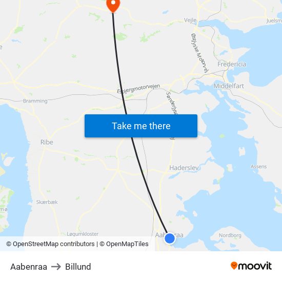 Aabenraa to Billund map