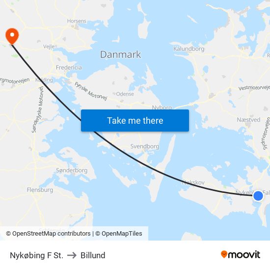 Nykøbing F St. to Billund map