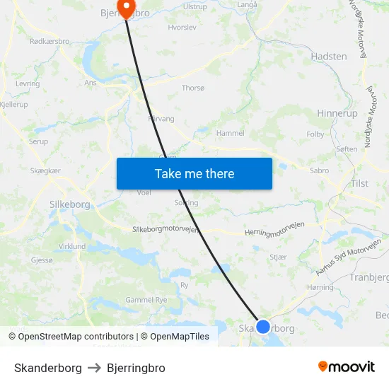 Skanderborg to Bjerringbro map