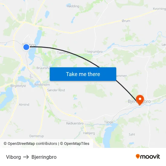 Viborg to Bjerringbro map