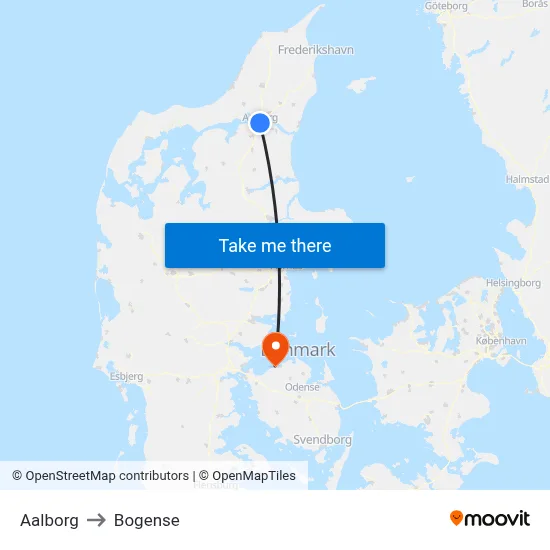 Aalborg to Bogense map