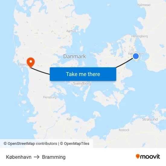København to Bramming map