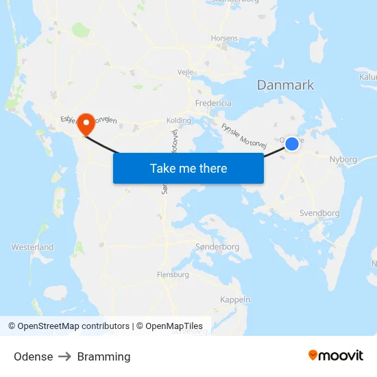 Odense to Bramming map