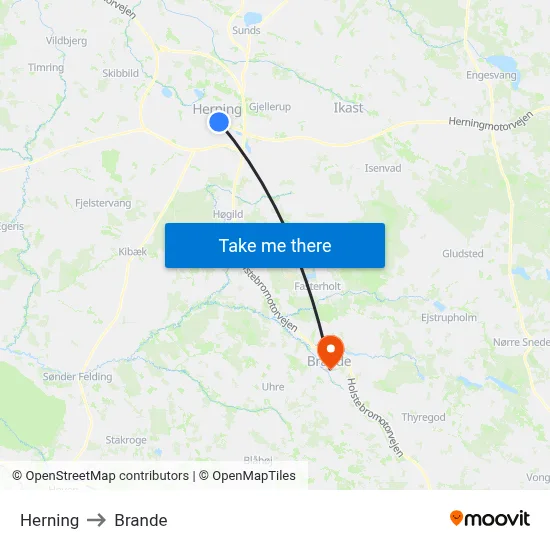 Herning to Brande map