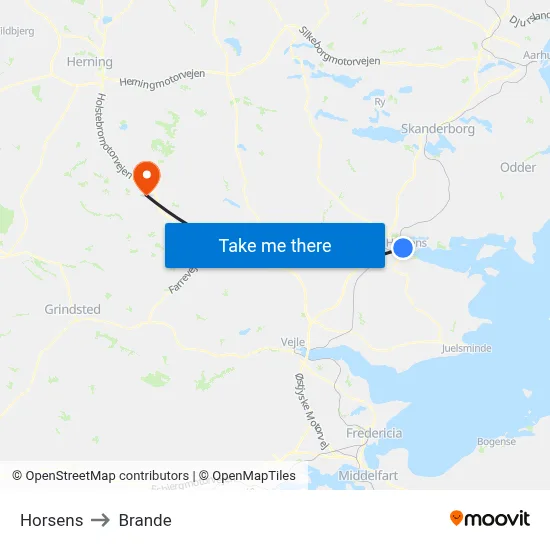 Horsens to Brande map