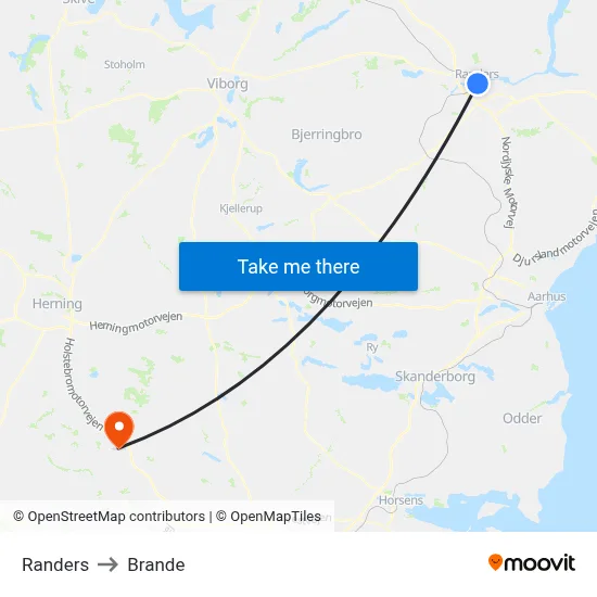 Randers to Brande map