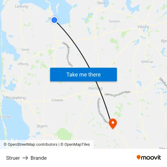 Struer to Brande map