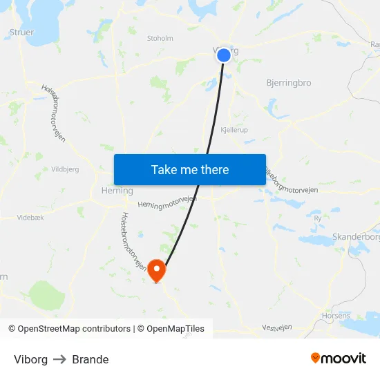 Viborg to Brande map
