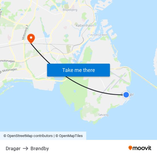 Dragør to Brøndby map