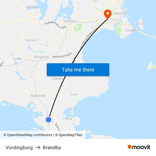 Vordingborg to Brøndby map