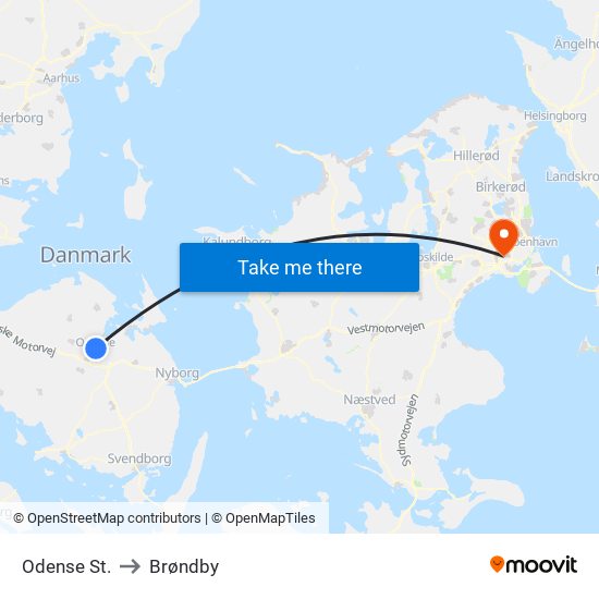 Odense St. to Brøndby map
