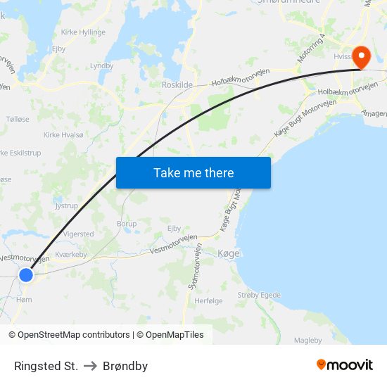 Ringsted St. to Brøndby map