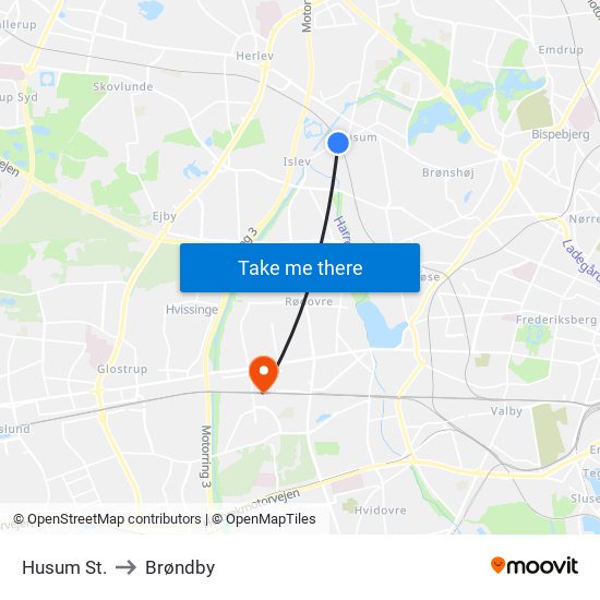 Husum St. to Brøndby map