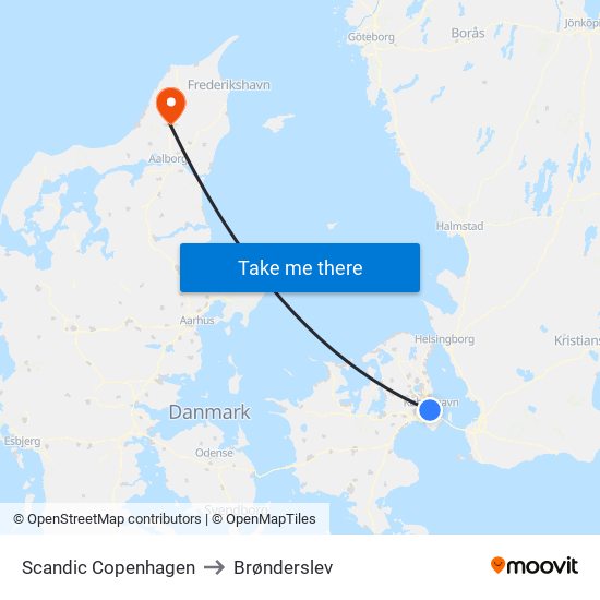Scandic Copenhagen to Brønderslev map