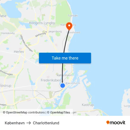 København to Charlottenlund map
