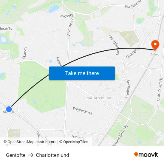 Gentofte to Charlottenlund map