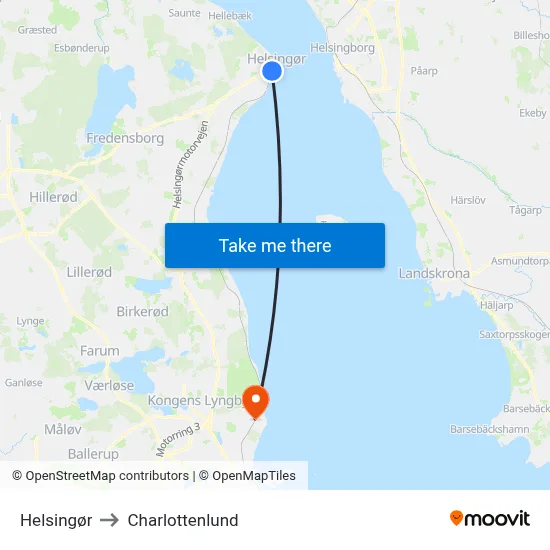 Helsingør to Charlottenlund map