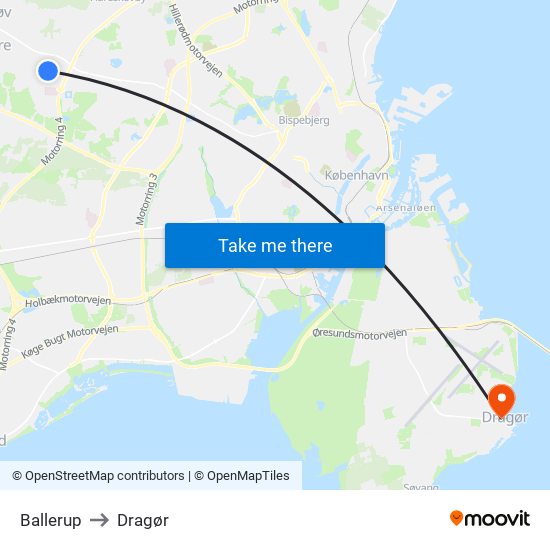Ballerup to Dragør map
